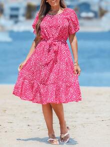 Sylviya 碎花荷叶边下摆束带连衣裙 - 彩色 - 查看 1