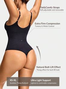 SHAPORA 2 件装无缝塑身衣丁字裤紧身衣套装塑身提臀带可调节肩带收腹腰大腿控制 - 彩色 - 查看 3