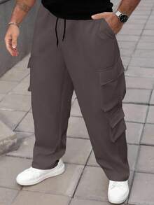 Manfinity Homme 秋季男士大码休闲纯色工装裤 - 灰色 - 查看 4