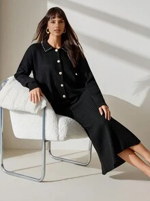 CLARA VERO Women Sweater Dress And Cardigan 2 Pieces Set - Black - View 6
