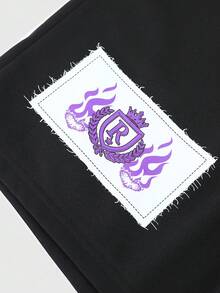 ROMWE MEN Street Life 男女通用休闲街头美式英文文字图案印花短裤 - 黑色 - 查看 5