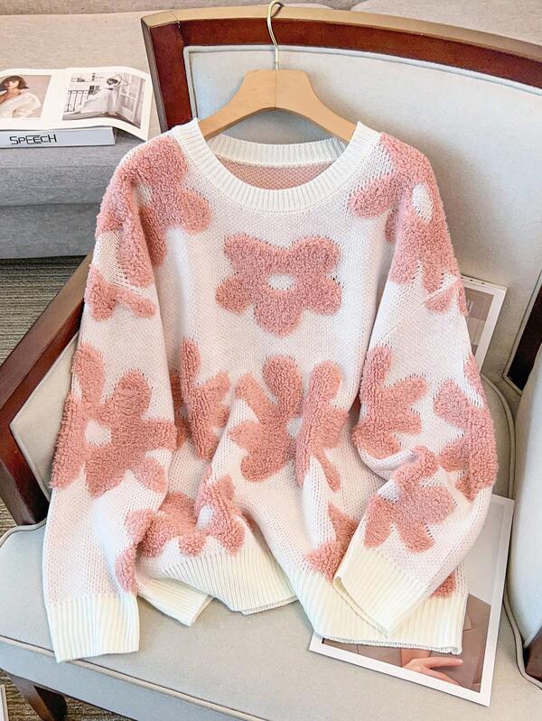 Regalyn Minimalist Loose Floral Pattern Pullover Sweater Winter Fall Autumn