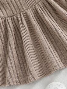 Vestido de manga larga de punto elástico de unicolor minimalista y lindo para bebé recién nacida - Albaricoque - Ver 7