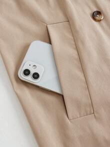 Girlism Teen Girl Trench Coats Khaki Retro Long-Sleeved Waist Trench Coat,Winter Trench Coat, Elegant,Business Fall Trench Coat - Khaki - View 4