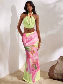 Opulessa 针织网眼印花低腰修身女式鱼尾裙 - 薄荷綠 - 查看 3