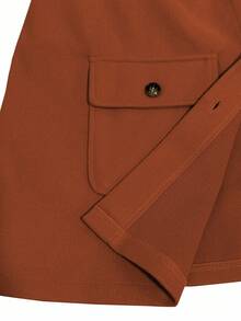 SHEIN LUNE Women's Solid Color Long Sleeve Single-Breasted Casual Pocket Jacket, Autumn - Orange - View 8