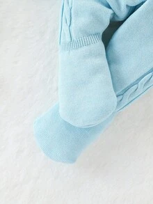 SHEIN Baby/Toddler Cute, Stylish British Style Versatile Autumn/Winter Sweater Top + Sweater Pants Knitted Suit Set, For Outings And Travel Fall - Baby Blue - View 5