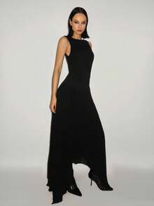 SHEIN ICON Váy hở lưng bằng vải voan lưới xẻ tà màu đen thanh lịch dành cho nữ - màu đen - Xem 5