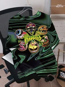 MADBALLS X SHEIN Herren Cartoon Muster Rundhals Kurzarm T-Shirt