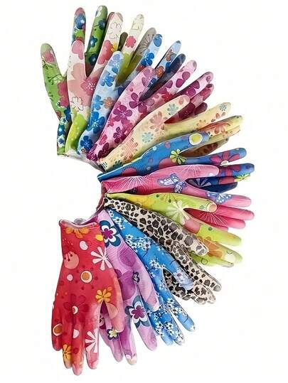 SHEIN 6/10/20 szt. nylonowych rękawiczek ogrodowych z kwiatowym wzorem, damskie, ultracienkie i ultramiękkie, wytrzymałe, wygodne, oddychające i uniwersalne do prac ogrodniczych, budowlanych, logistycznych, magazynowych i ogrodniczych, różne kolory, Andom