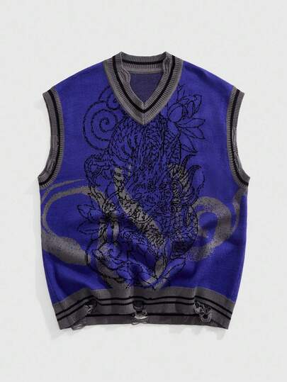 Street Life Men's Casual V-Neck Jacquard Knit Sweater Vest, Fall Winter