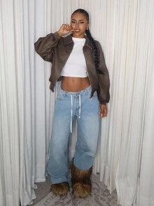 Amplova Vintage gewaschene Schneeflocken-Struktur PU-Lederjacke, Herbst - Bronze - Übersicht 3