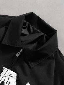 PAVTROS 男士休闲标语印花夹克，秋季 - 黑色 - 查看 4