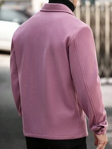 Manfinity Homme 男士休闲纯色纽扣翻领长袖大衣，秋季工作服，通勤休闲两相宜 - 紫色 - 查看 2