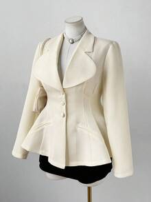 Sunspun Plus Size Long Sleeve Button Front Pocket Waist Tweed Coat, Autumn/Winter Fall Cloth For Women - Apricot - View 5