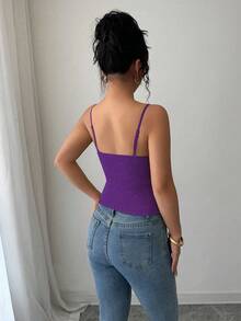 Elenzga Elegant & Cute Pleated Design Women Tank Top - Purple - View 2