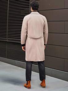 Manfinity CasualCool Men's Button Front Long Sleeve Pocket Simple Casual Trench Coat, Going Out Flannel Trench Coat, For Friends, Husband, Boyfriend Gifts, Men Trench Coat, Man Coat, Men Outerwear,Fall