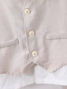 3 件套青少年男孩优雅韩版修身正式西装，适合婚礼、派对。时尚高端杏色背心 + 杏色直筒裤 + 可拆卸领带 3 件套 - 杏色 - 查看 5