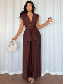 Elenzga Women's Fashionable Casual Minimalist Elegant Business Suit Set, Suitable For Early Autumn And Summer