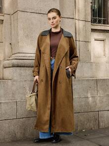 Easura Plus Size Women's Fashionable Long Sleeve Long Windbreaker Jacket, Autumn Winter Fall