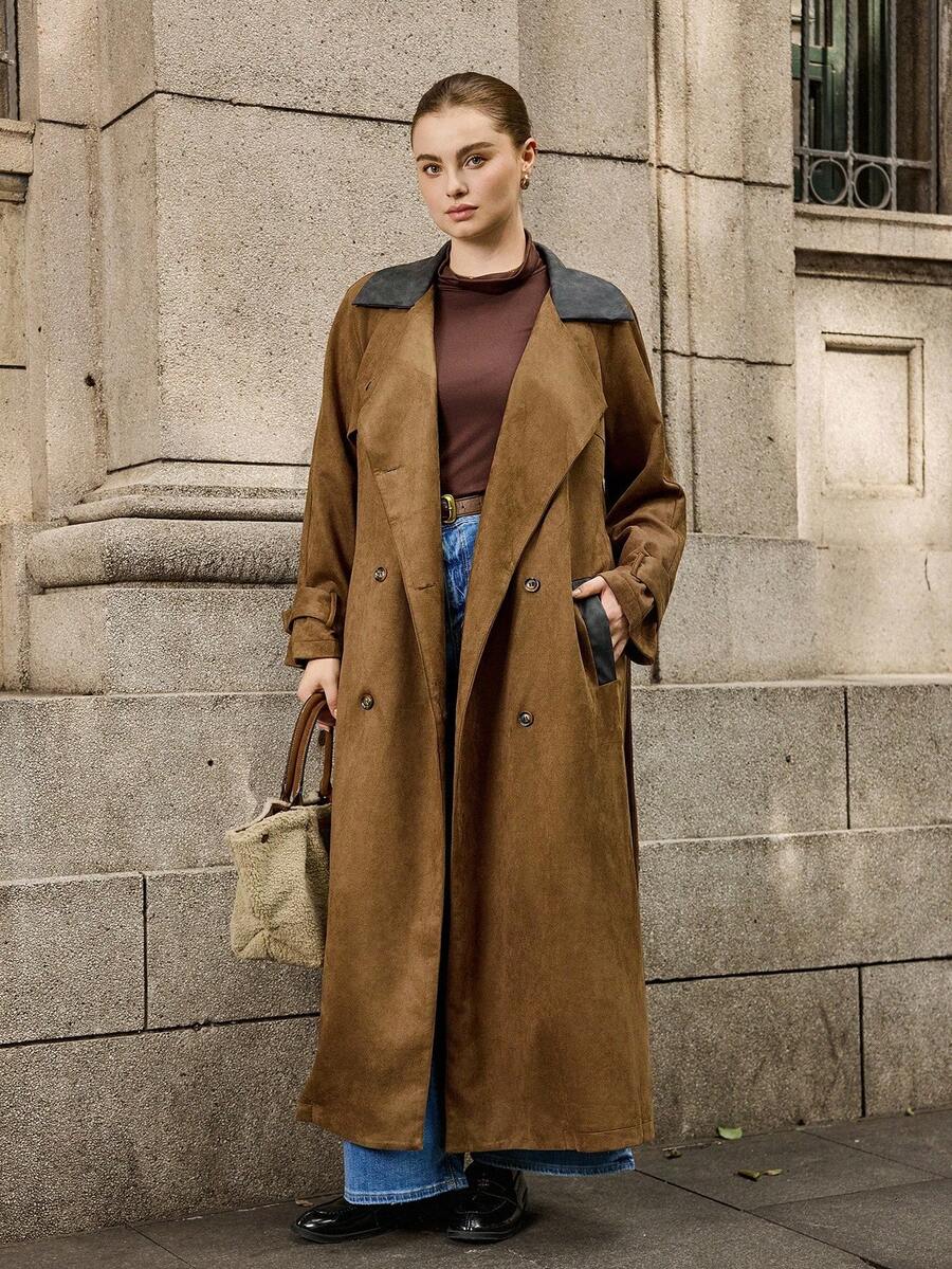 Easura Plus Size Women's Fashionable Long Sleeve Long Windbreaker Jacket, Autumn Winter Fall