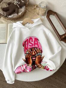 Slaydiva Plus Size Women's Casual Street Portrait Print Sweatshirt, Suitable For Fall/Winter, Black Portrait Print Graphic Sweatshirts Women Usa Sweatshirts Y2k Pink Graphic Sweatshirt White Sweatshirt Summer Sweatshirt - Multicolor - View 5