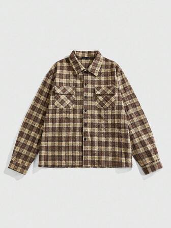 Street Life Men's Plaid Casual Long Sleeve Shirt, Street College Style, Autumn/Winter, For Fall