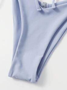 Oceva Summer Beach Self Tie Bandeau High Cut Bikini - Lilac Purple - View 5