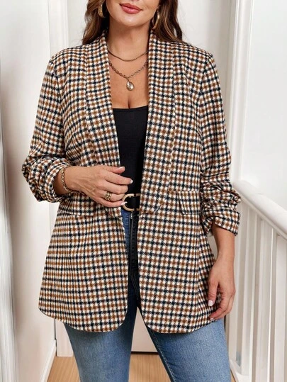 SHEIN Clasi Marynarka w kratę w dużym rozmiarze, swobodna i biurowa