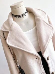 Teenage Girls Elegant French Collar Single Breasted Teddy Bear Plush Long Sleeve Midi Coat,Holiday,Summer,Travel