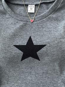 Camiseta de tirantes plisada con estampado de estrellas de unicolor para adolescentes, adecuada para uso casual en invierno - Gris Oscuro - Ver 5