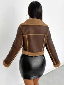 Zolique Women's Retro Cropped Jacket, Fashionable For Autumn/Winter - Brown - View 2