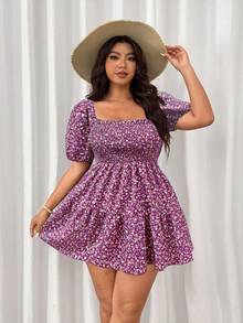 SHEIN MOOSTA Váy ngắn chữ A họa tiết hoa cỡ lớn dành cho nữ, phong cách nghỉ dưỡng - Màu tím - Xem 6