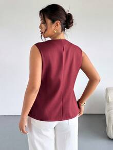 Firerie Chaqueta sin mangas con cuello en V profundo estilo francés retro de primavera y otoño, con 2 botones metálicos asimétricos, diseño de cintura plisada, bolsillos, tela de textura de bambú morado, adecuada para el Día de San Valentín, conciertos, actuaciones, citas, cenas formales, galas, bodas, sexy, elegante, viajes al trabajo, vuelta al colegio, vacaciones, playa, oficina, estilo sirena, fiesta de cumpleaños