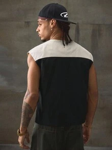 AXEPEAK 男士撞色拉链门襟宽松休闲背心，秋冬 - 黑與白 - 查看 2