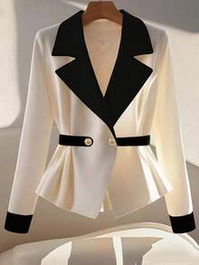 GlowEve Women's Simple Commuter Lapel Neck Cinched Waist Shirt, Autumn Fall Cloth For Women