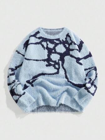 Street Life Herren Rundhals Jacquard Strickpullover, Herbst Winter