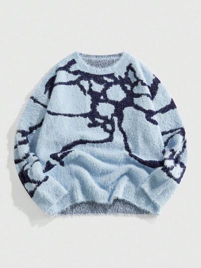 Street Life Men's Crew Neck Jacquard Knit Sweater, Fall Winter