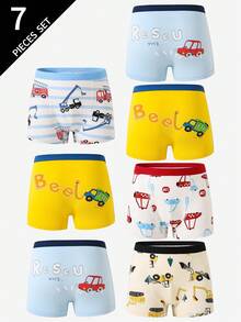 7pcs Boys Cotton Comfortable Cartoon Excavator Print Briefs Fall Winter - Multicolor - View 6