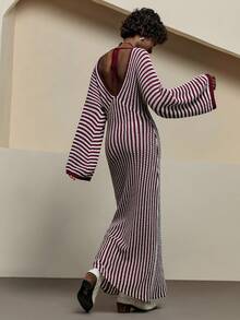 Bóhologie 女士 V 领条纹露背低胸针织罩衫沙滩装连衣裙