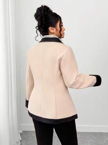 Elenzga Abrigo de cintura de contraste de estilo retro y elegante para mujeres de talla grande, prenda de vestir de otoño para mujeres - Albaricoque - Ver 2