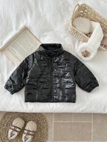 SHEIN 女婴休闲黑色长袖棉衣 - 黑色 - 查看 1