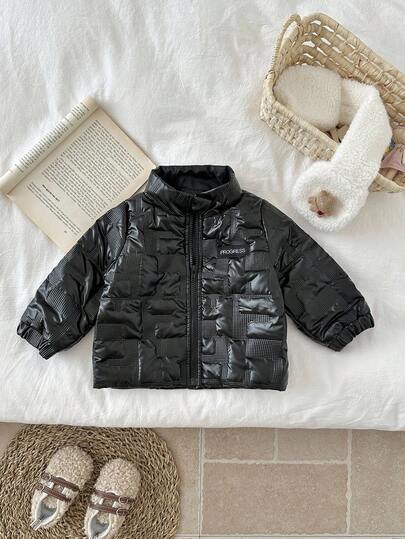 SHEIN 女婴休闲黑色长袖棉衣