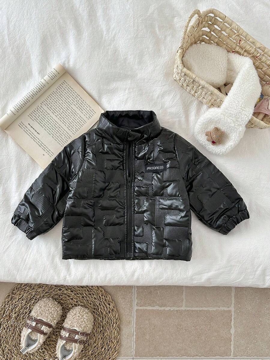 SHEIN 女婴休闲黑色长袖棉衣 - 黑色 - 查看 1