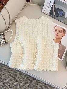 GlowEve CURVE 加大码女式无袖短款华夫格针织高端时尚圆领修身性感吊带背心 - 杏色 - 查看 2