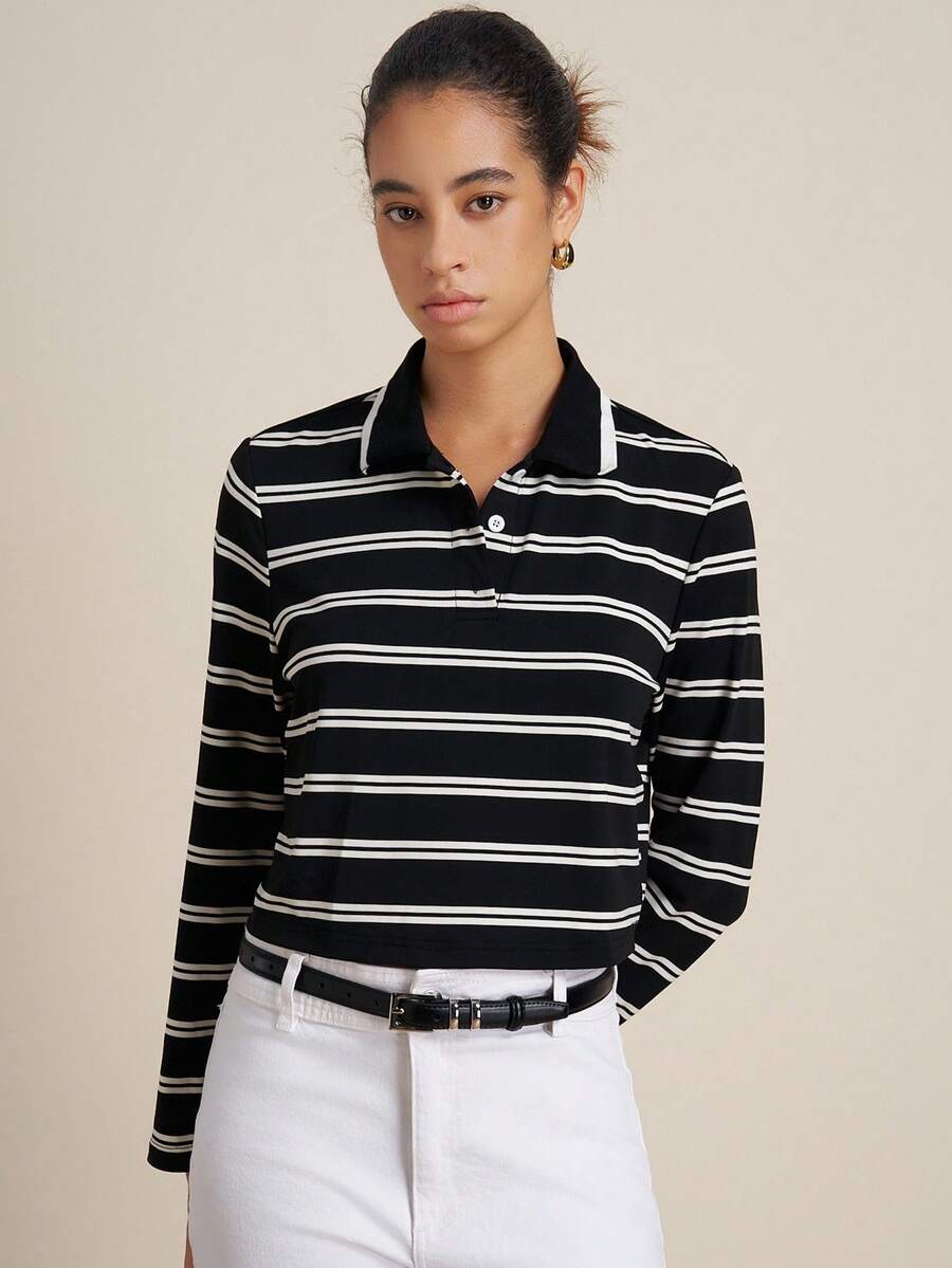 Airaco Women's Casual Commuter Striped Long Sleeve Top, Spring/Autumn Fall Cloth For Women - Black - View 1