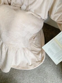 Dazy Plus 保暖内衬宽松蝙蝠袖长款蓬松睡裙，大码女式睡衣，秋冬舒适，宽松睡裙 - 米色 - 查看 5