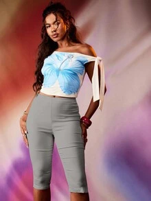 MISSGUIDED Quần Capri cạp cao Pedal Pushers Quần lửng ôm vừa vặn, dáng ôm, phù hợp cho văn phòng, công sở, mặc thường ngày, mùa hè, mùa xuân - Xám - Xem 3