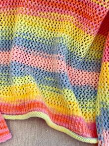 GlowEve Women's Casual Colorful Striped Hollow-Out Knit Sweater, Spring/Autumn - Butter Yellow - View 3