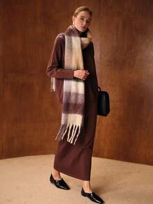 MOTF PREMIUM SPLIT WRAP HEM HIGH NECK SWEATER - Brown - View 9